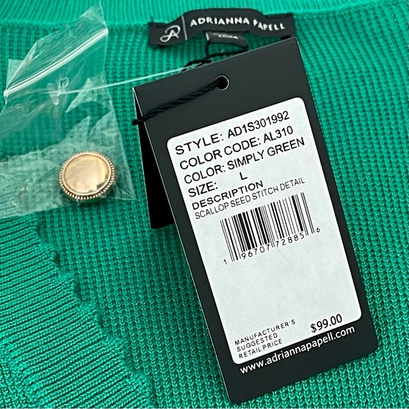 Adrianna Papell Cardigan Sweater Scallop Trims Gold Buttons Faux Front Pockets - Picture 7 of 13